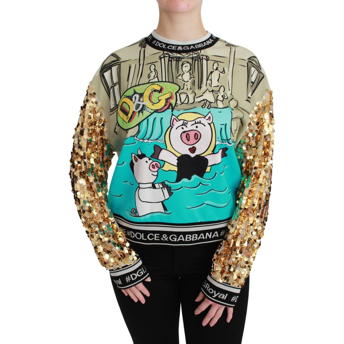 Verspieltes Cartoon-Sweatshirt mit Paillettenärmeln
