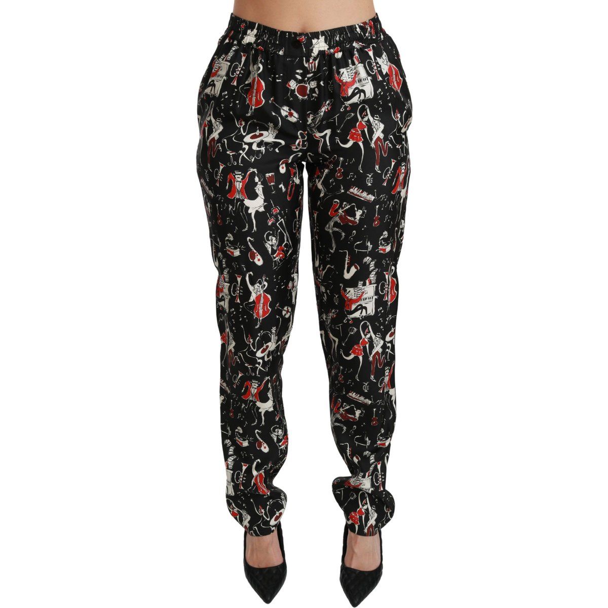 Seidenhose mit verspieltem Musik-Motiv