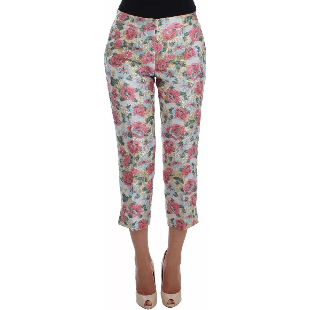 Verkürzte Hose aus Blumenbrokat