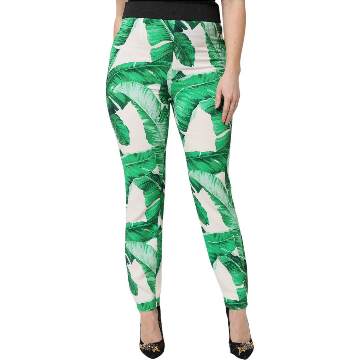 Schmal geschnittene Bananenblatt-Print-Hose