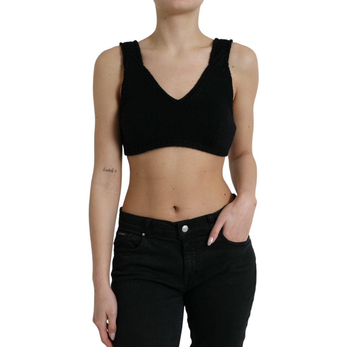 Ärmelloses Strick-Crop-Top mit V-Ausschnitt