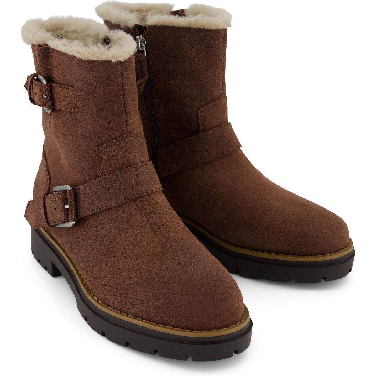 Suede Moto-Stiefel mit Kunstfellfutter
