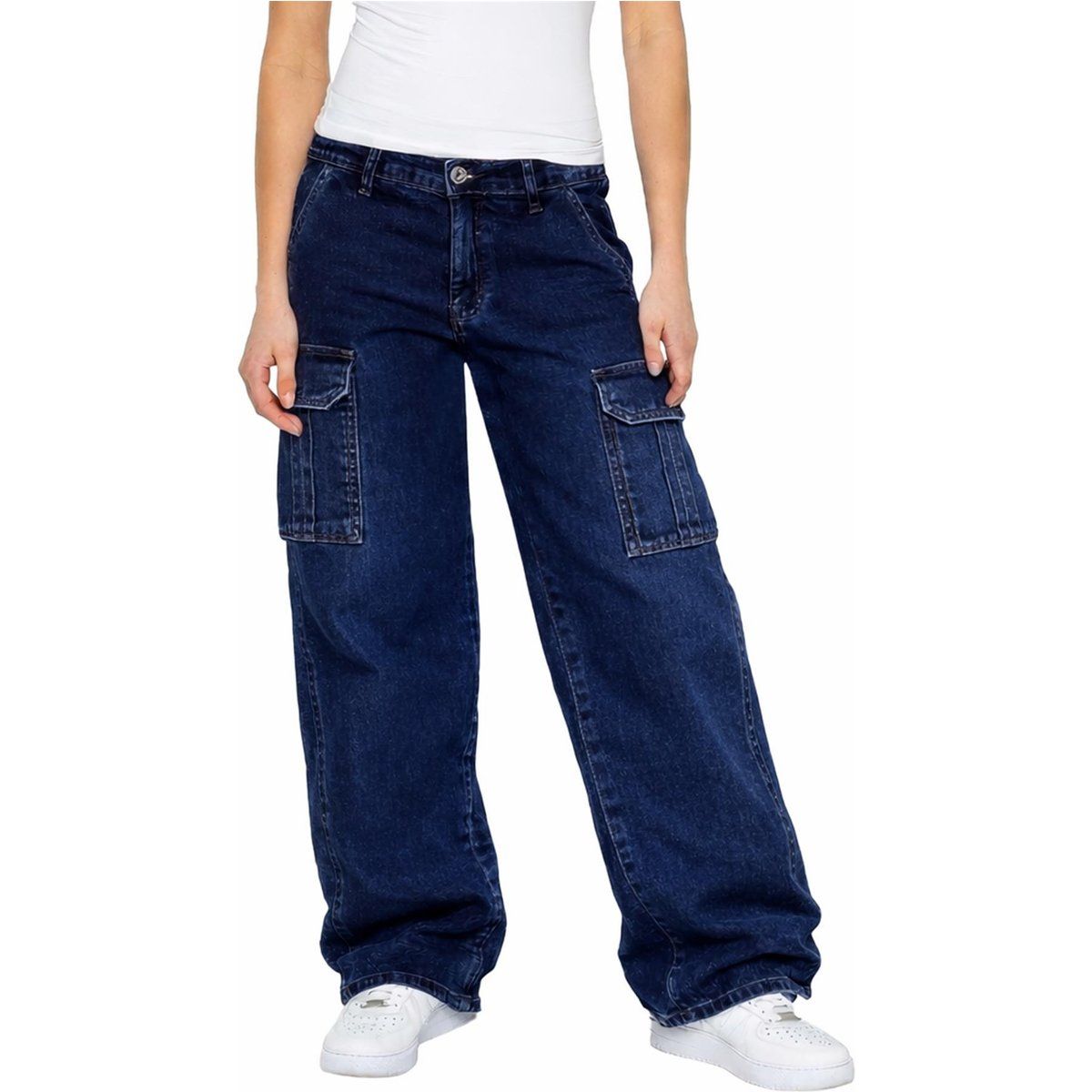 Baggy-Cargojeans mit hohem Bund