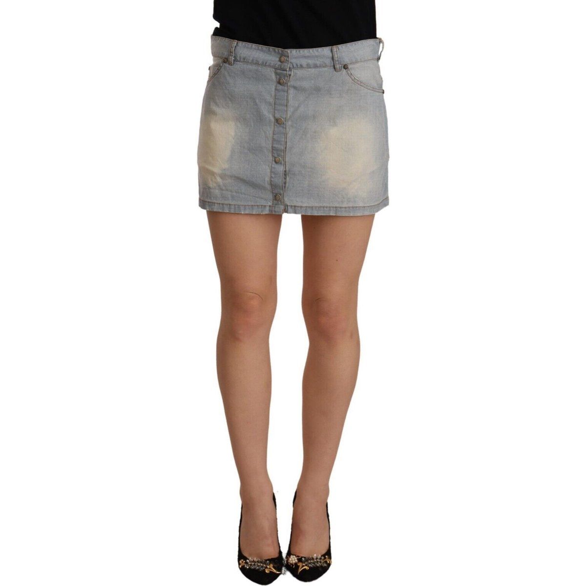 Hell gewaschener Denim-Minirock mit Knopfleiste