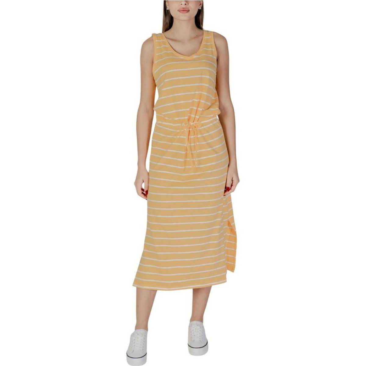 Gestreiftes ärmelloses Midi-Kleid mit Tunnelzug