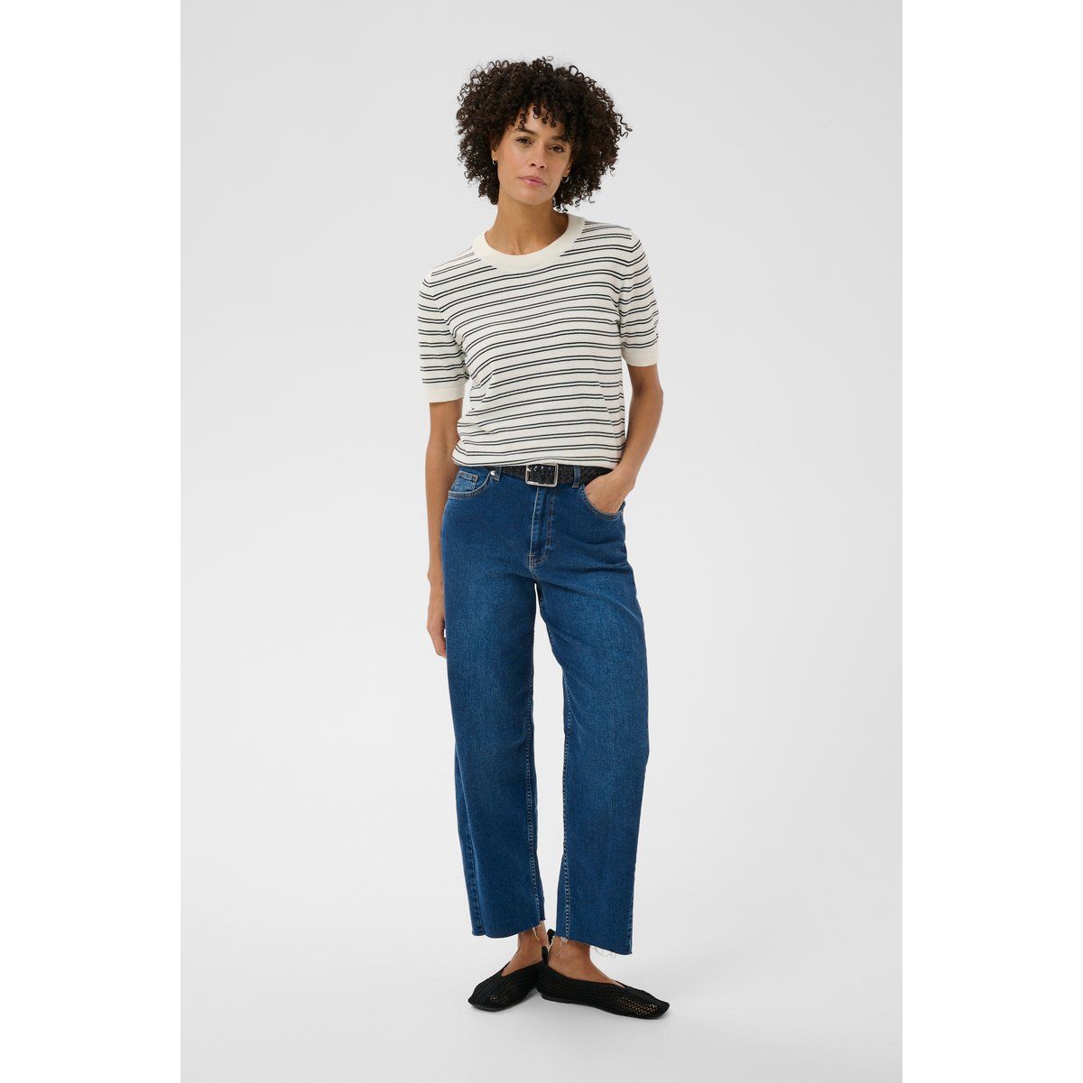 Gestreiftes Relaxed-Fit Kurzarm-Stricktop