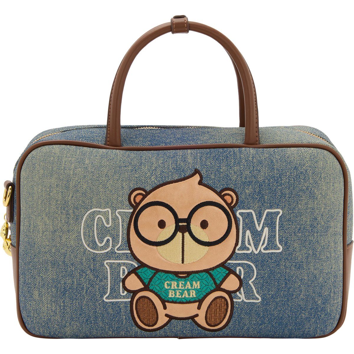 Cream Bear Denim Mini-Handtasche