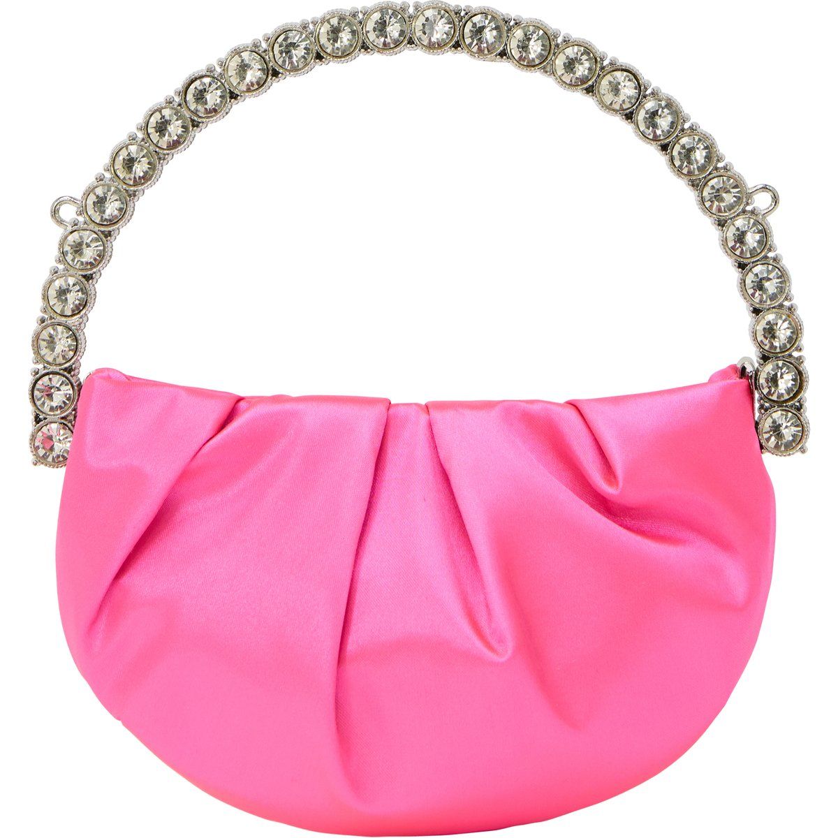 Plissierte Satin-Beuteltasche mit Kristallgriff