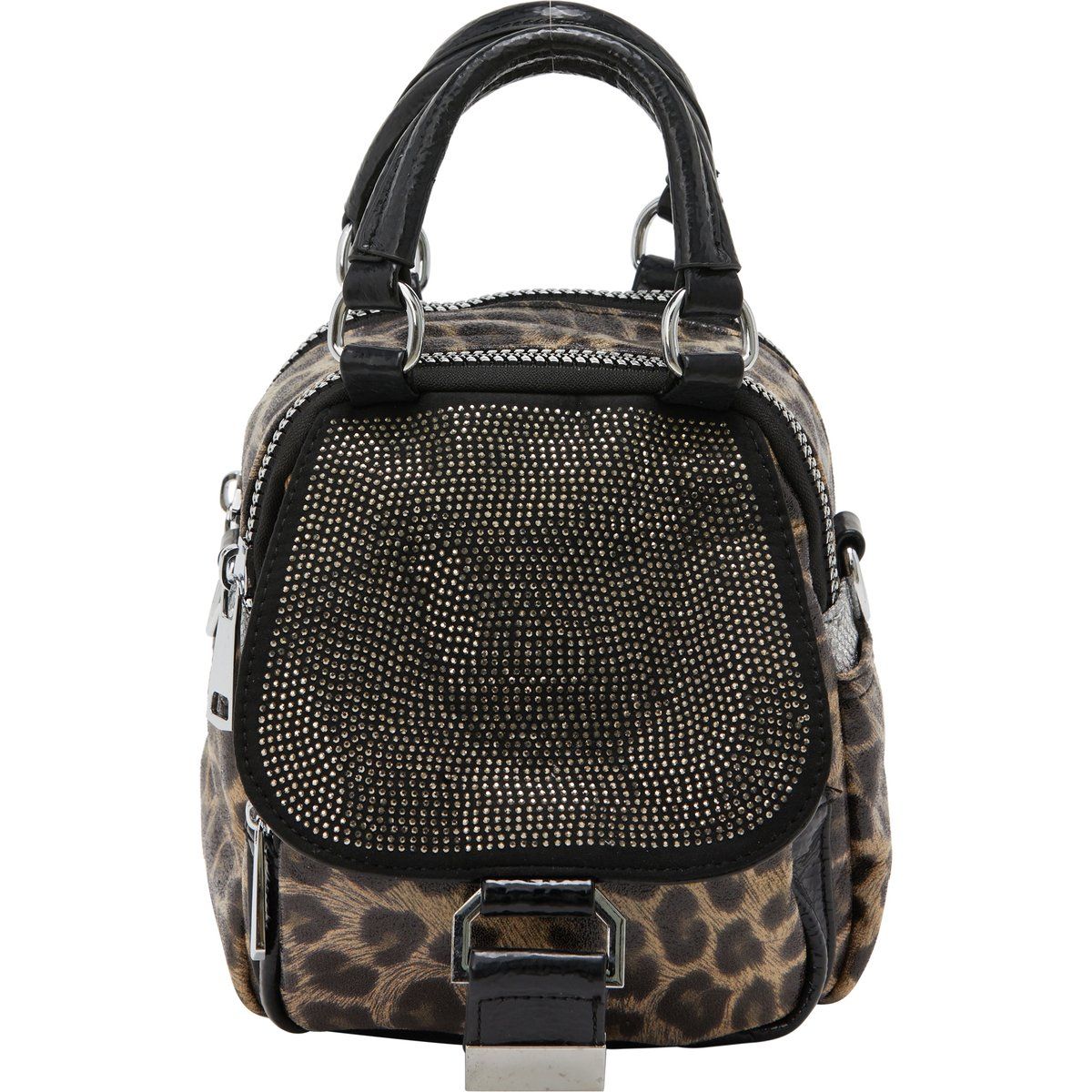 Mini-Rucksack mit Nieten und Leopardenmuster