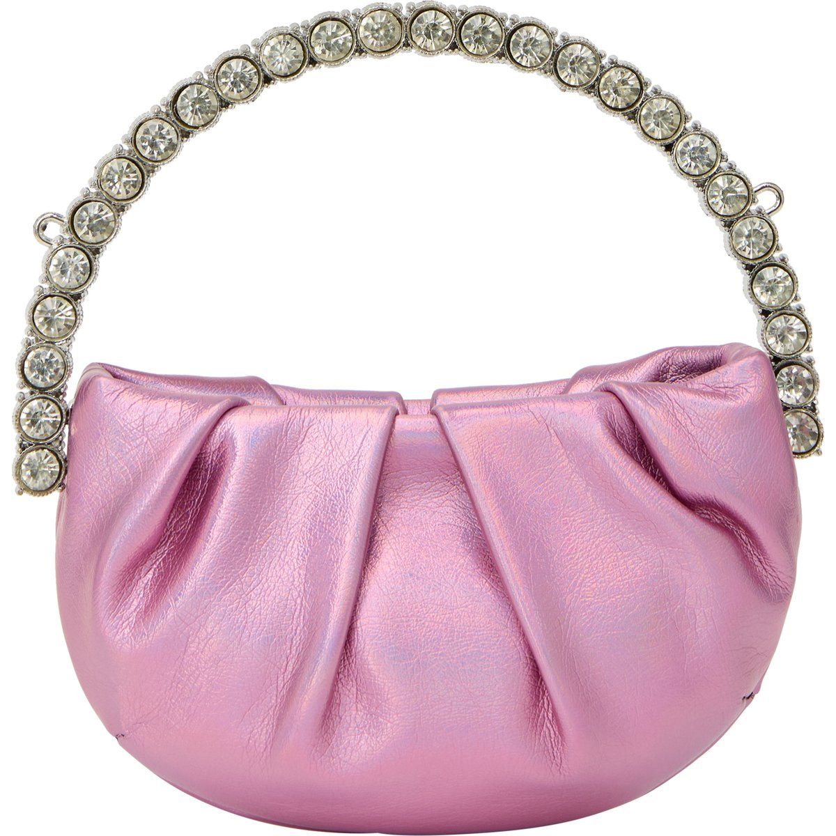Metallic-Beuteltasche mit Kristallgriff