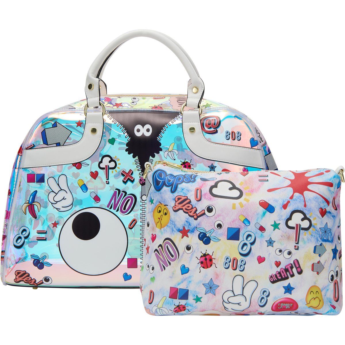 Irisierendes Handtaschen-Set mit Grafik-Print