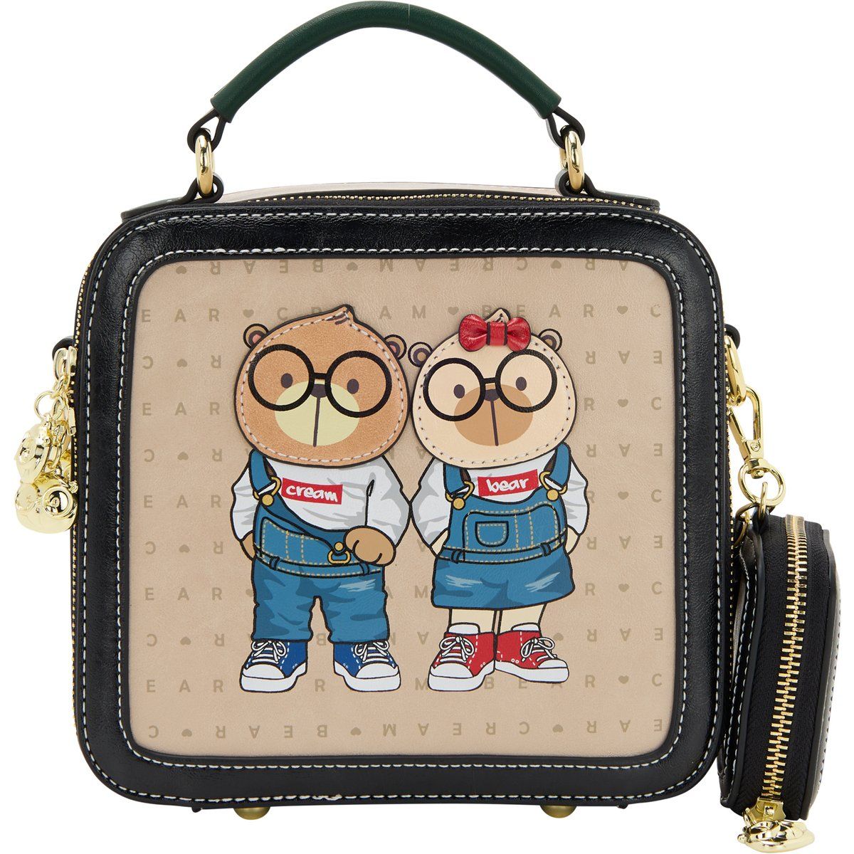 Eckige Handtasche mit Cream-Bear-Illustration
