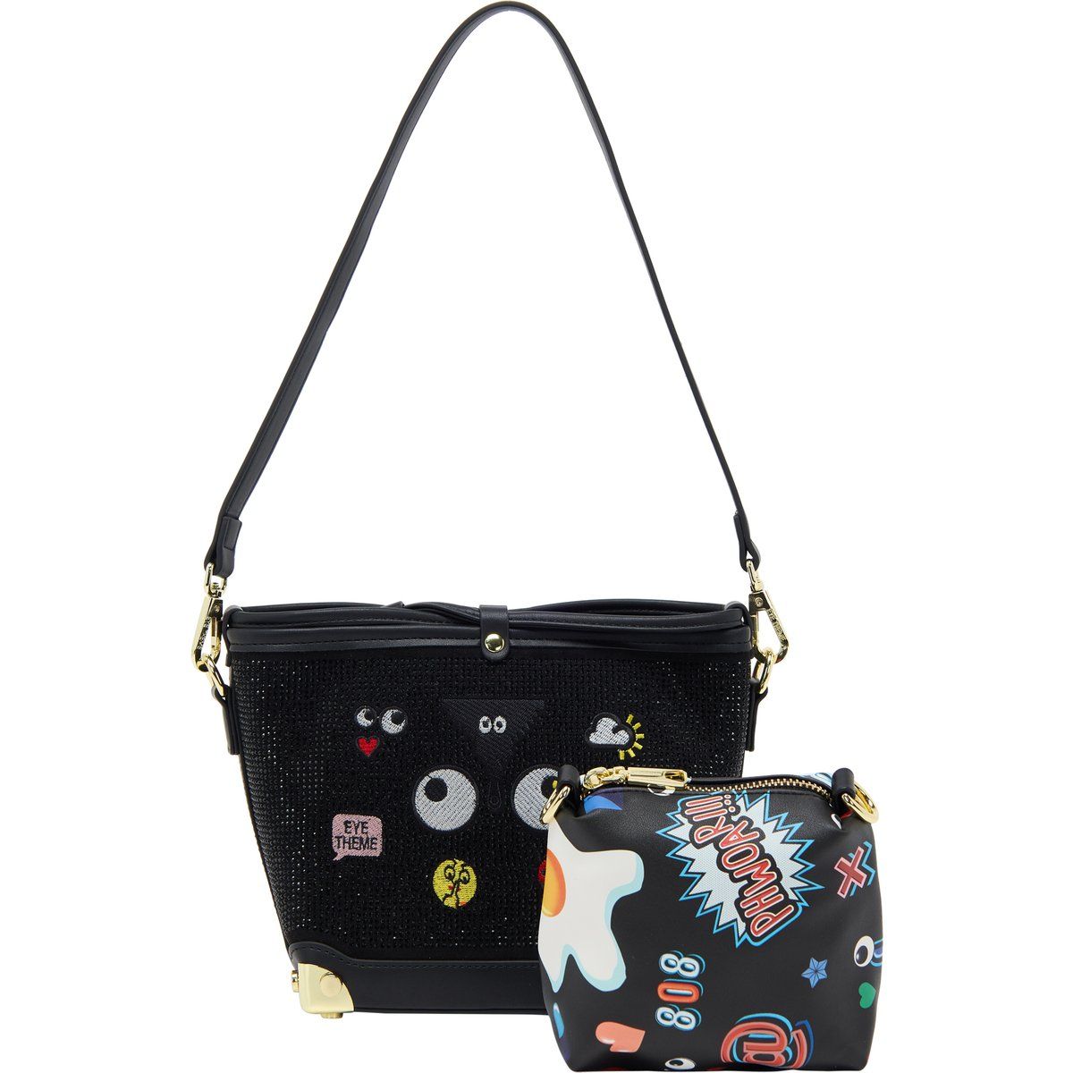 Beuteltaschen-Set mit Cartoon-Stickereien