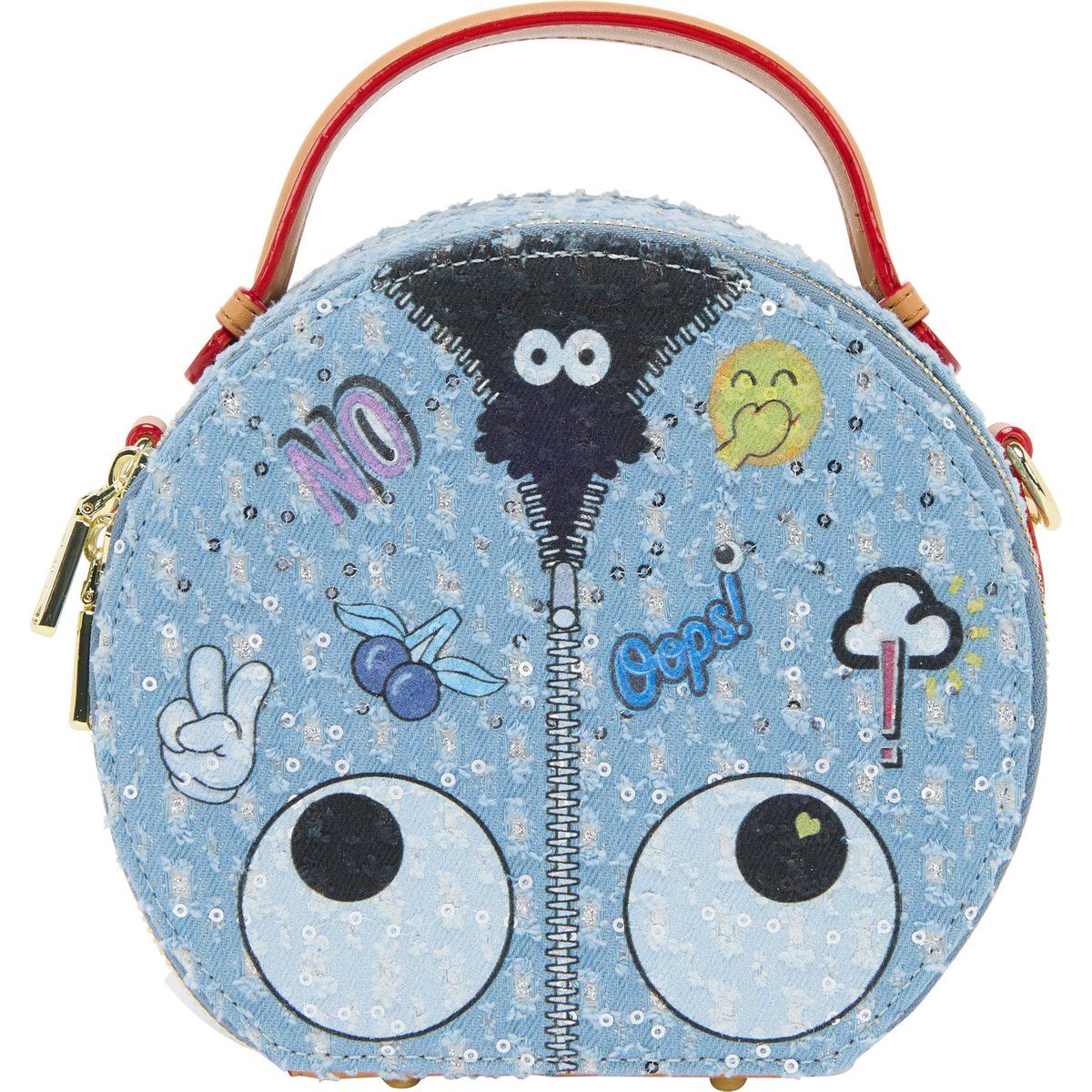 Runde Pailletten-Denim-Handtasche mit Grafiken