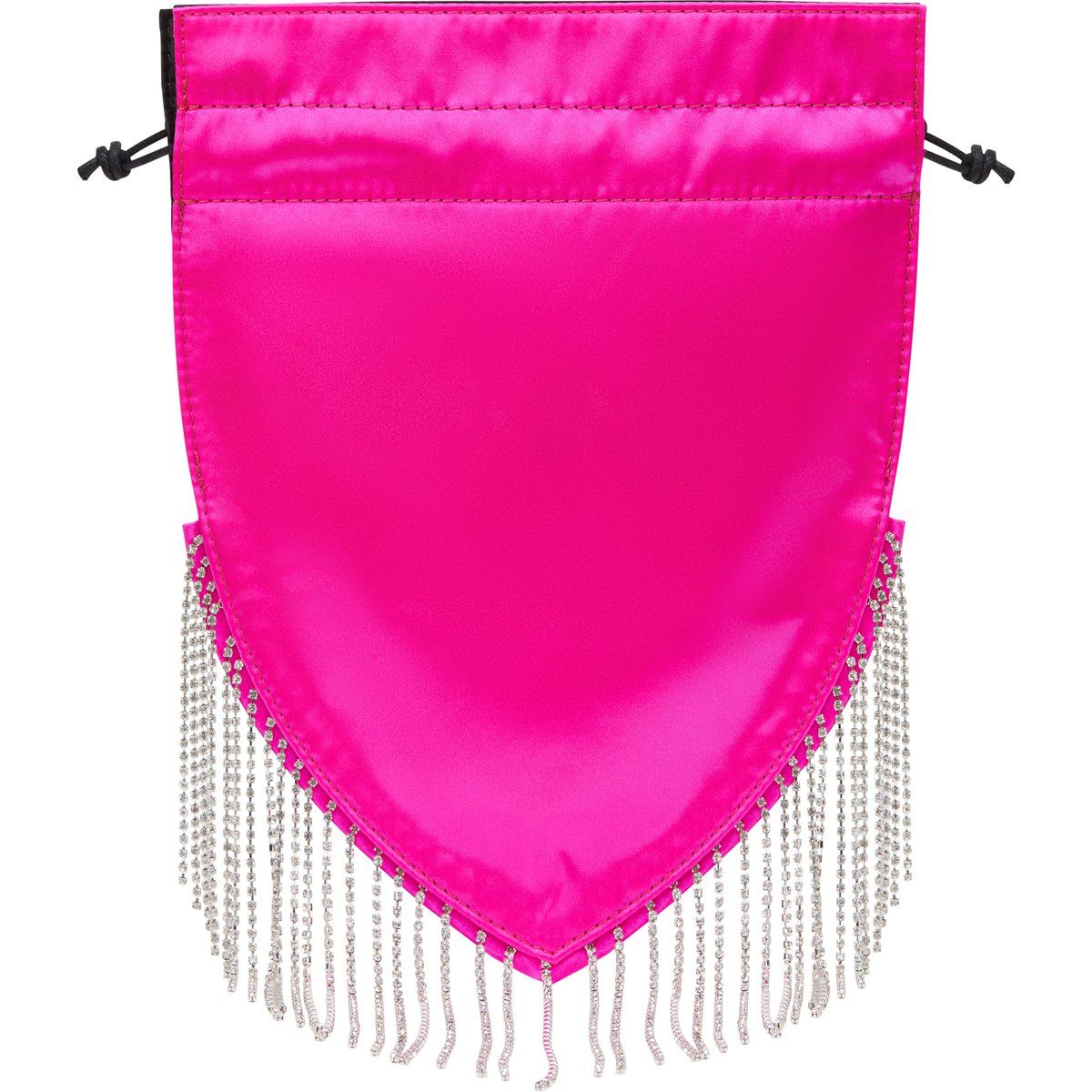 Schildförmige Satin-Clutch mit Strassfransen