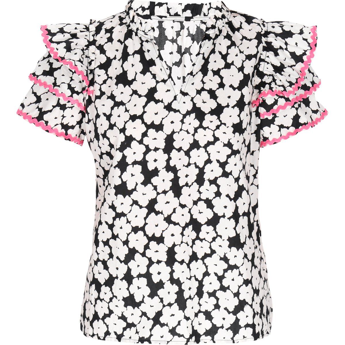 Florale V-Ausschnitt Bluse mit Rüschenärmeln