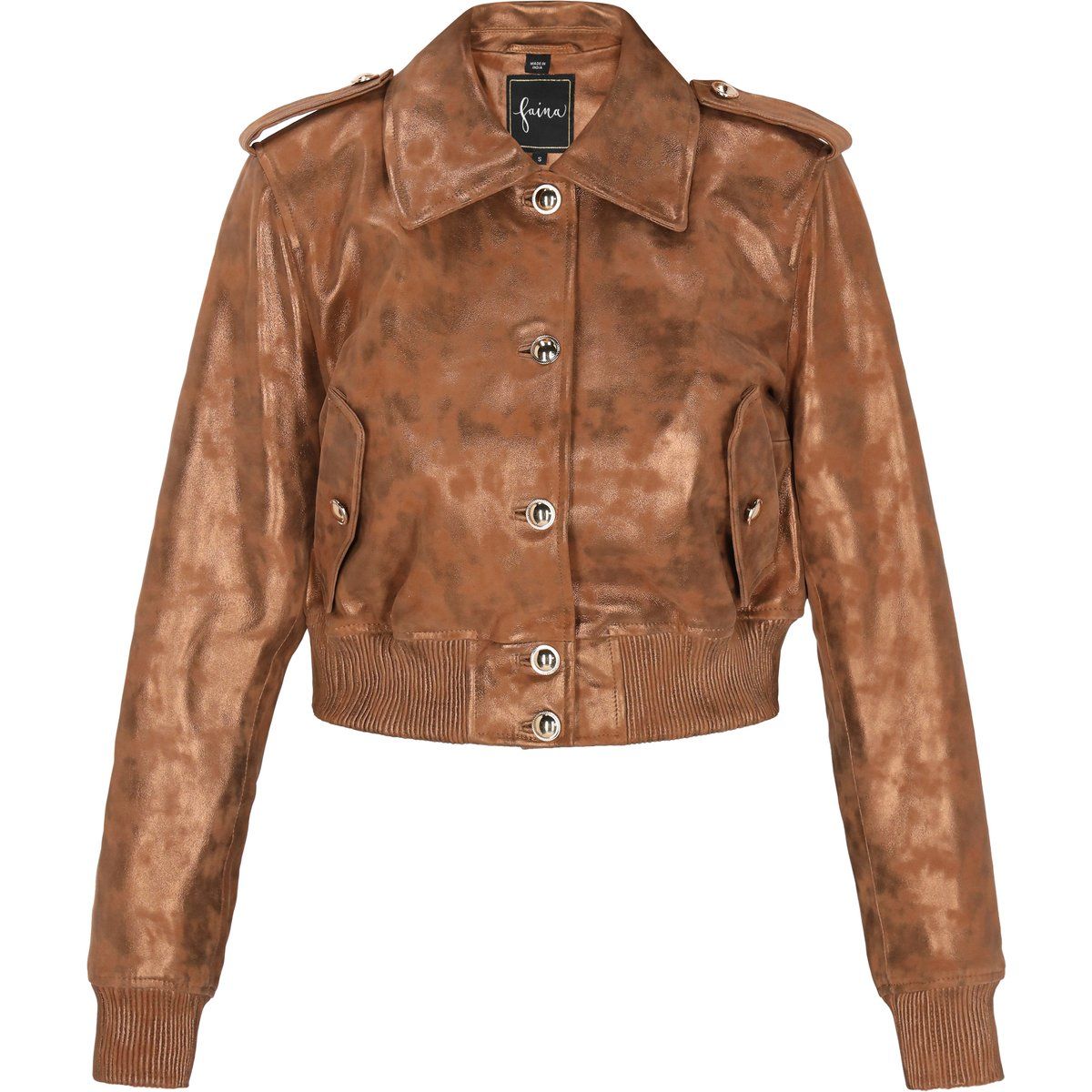 Kurze Bomberjacke aus Metallic-Veloursleder