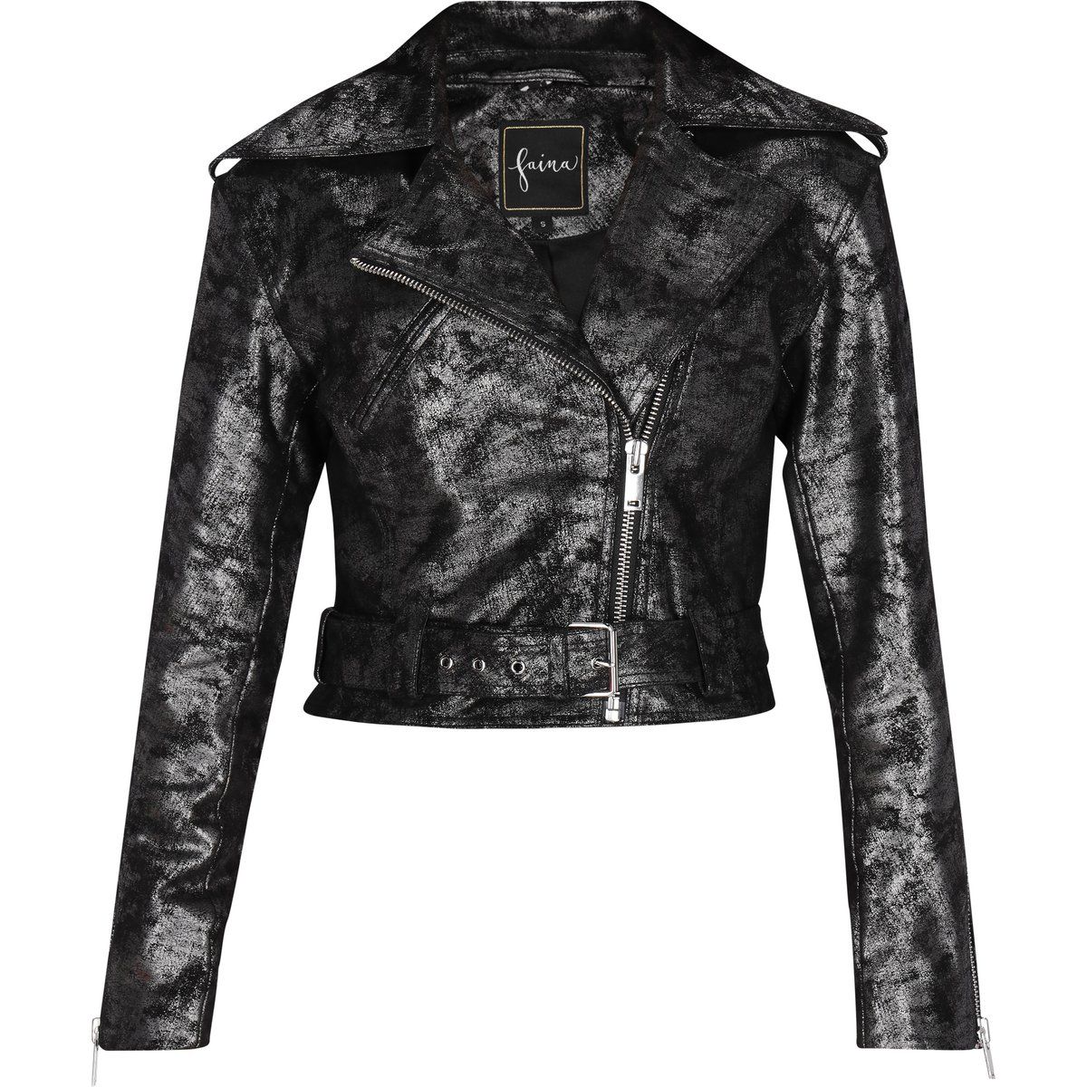 Kurzgeschnittene Bikerjacke mit Metallic-Finish