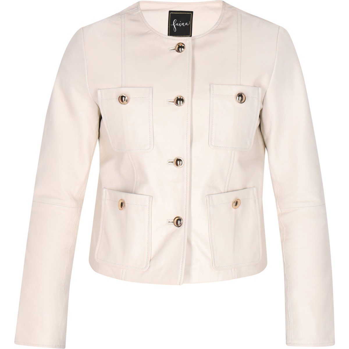 Strukturierte kragenlose Lederjacke