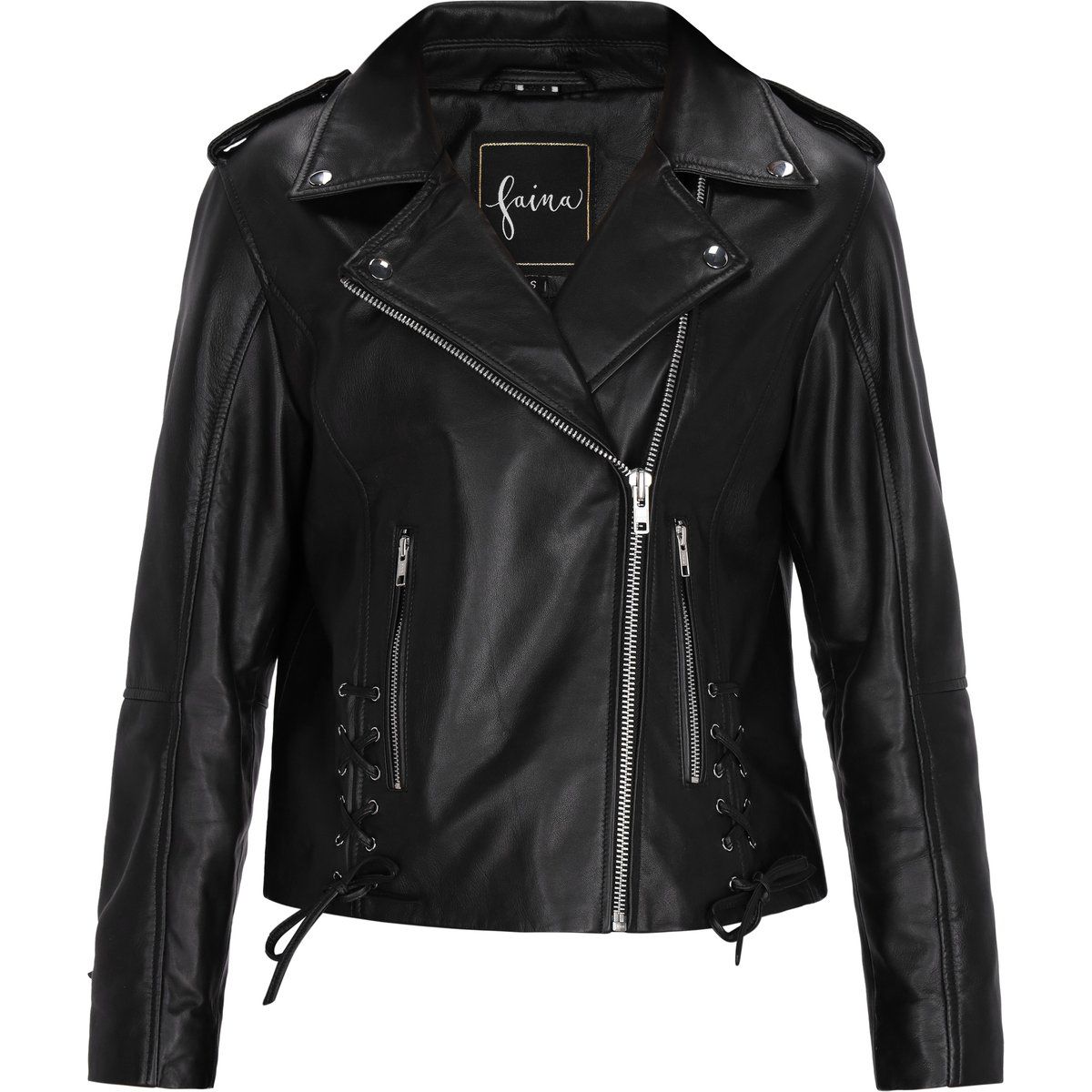 Kurze Leder-Bikerjacke mit Schnürung