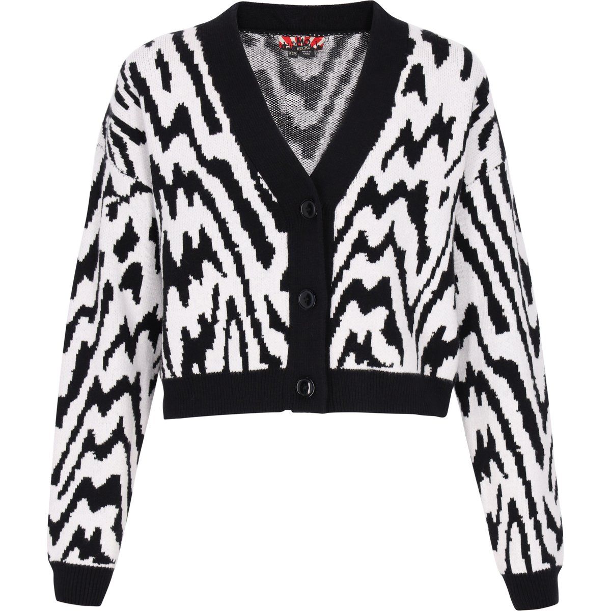 Kurzer V-Ausschnitt-Cardigan mit abstraktem Muster