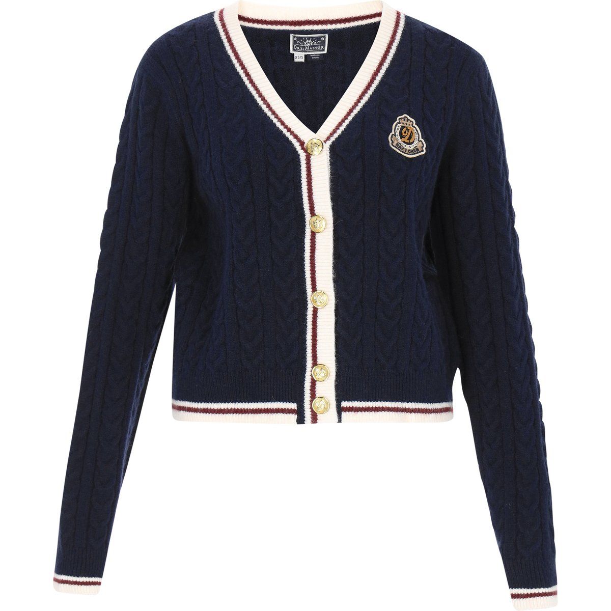 Zopfmuster-Strickjacke mit V-Ausschnitt
