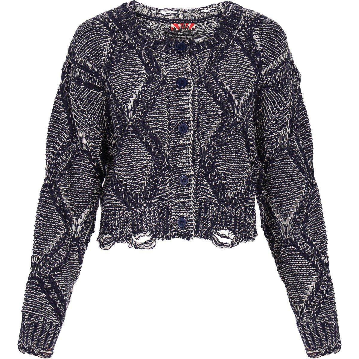 Strickjacke mit Rautenmuster und Distressed-Details