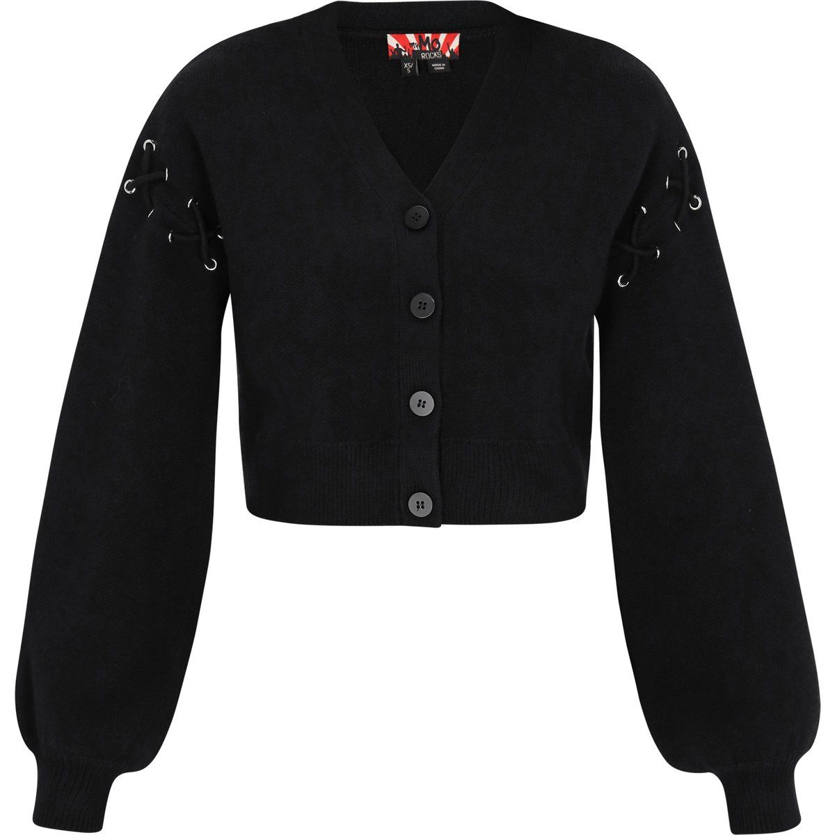 Kurz-Cardigan mit Schnürdetails und Bischofsärmeln