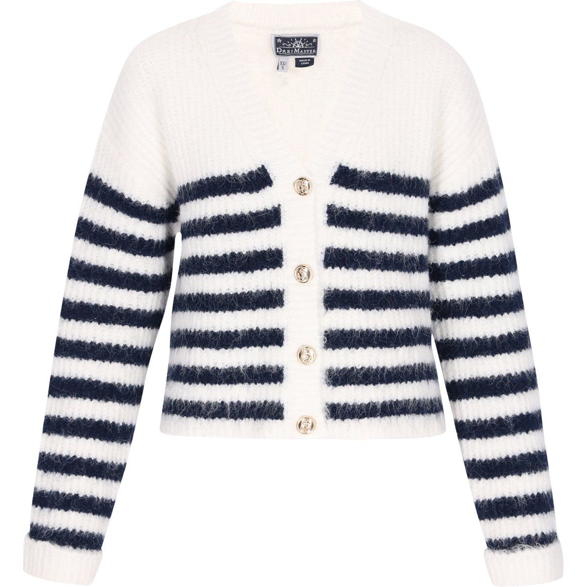 Klassische gestreifte Strickjacke mit V-Ausschnitt