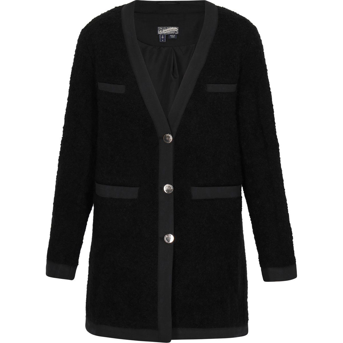 Strukturierter Bouclé-Longblazer mit V-Ausschnitt