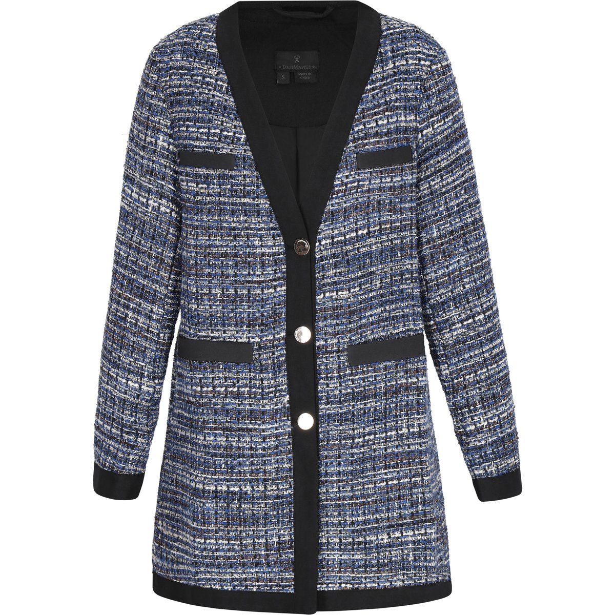Langer Bouclé-Blazer mit Kontrastpaspel