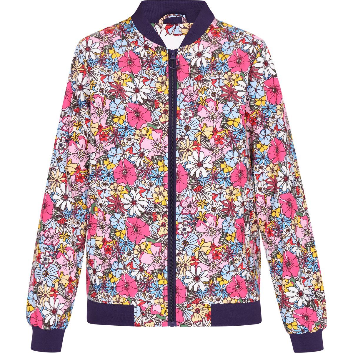 Farbenfrohe Bomberjacke mit Blumenmuster