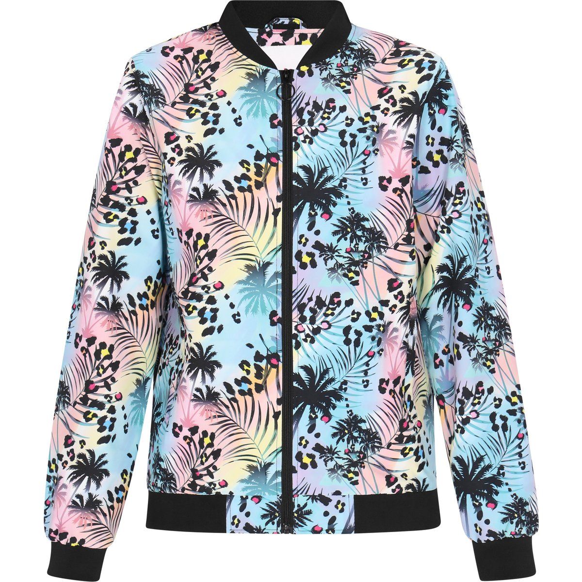 Relaxte Bomberjacke mit Tropen-Print