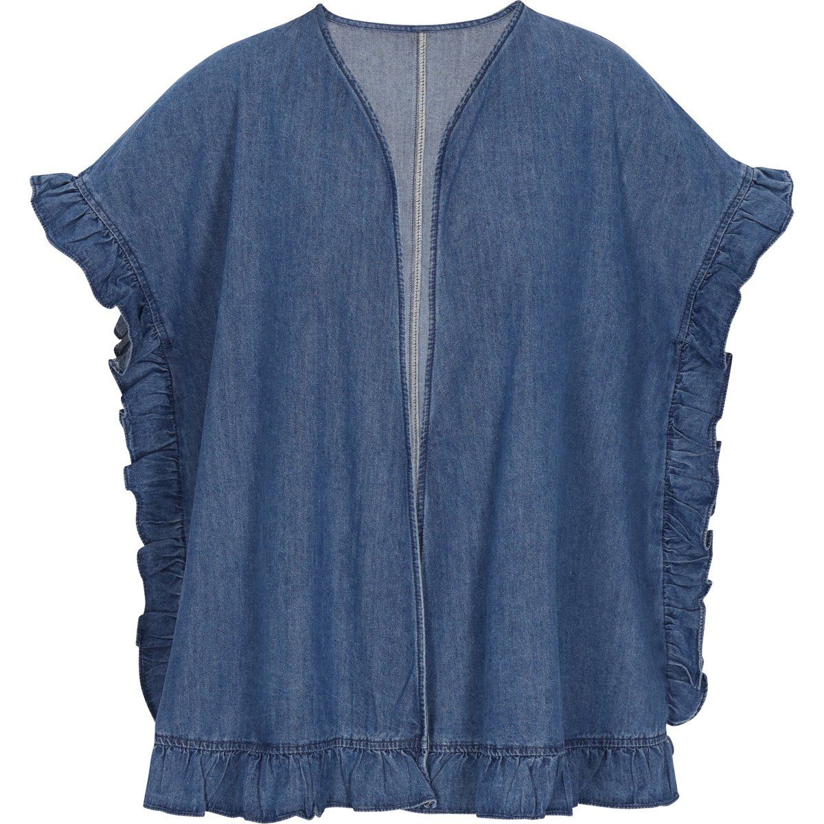 Offene Jeansjacke mit Rüschendetails