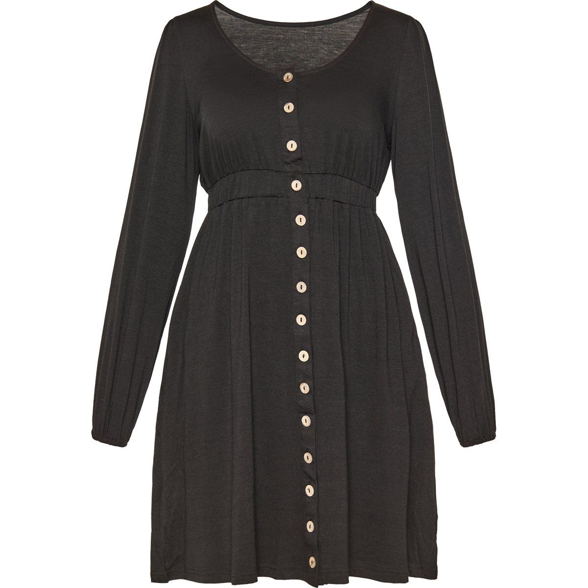 Minikleid mit Knopfleiste und Laternenärmeln