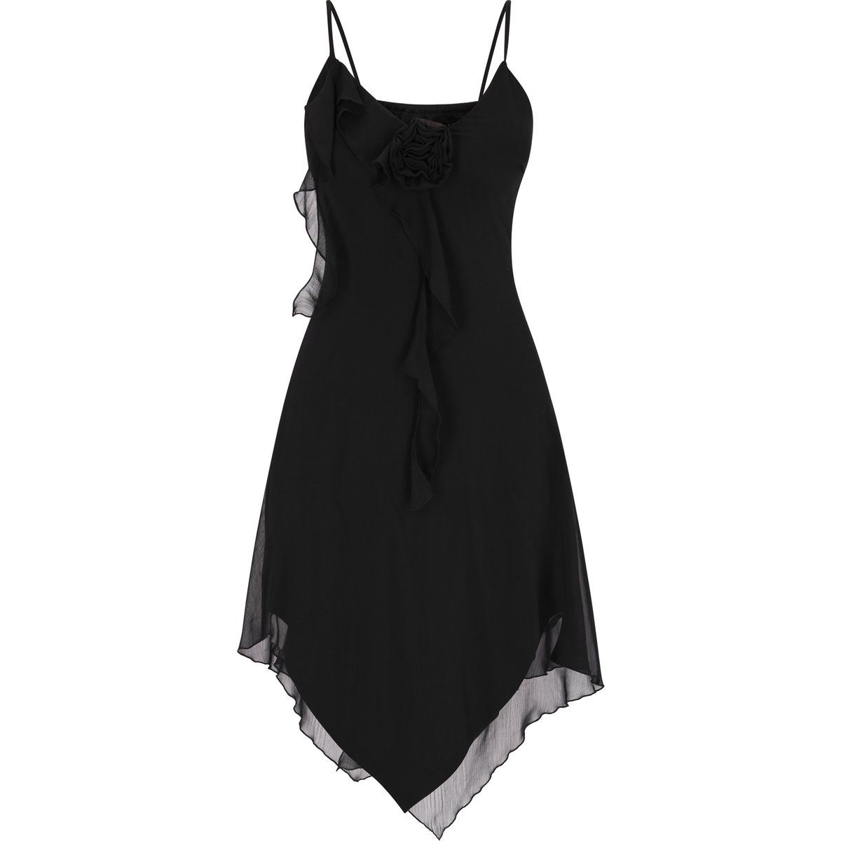 Rüschen-Chiffonkleid mit asymmetrischem Saum