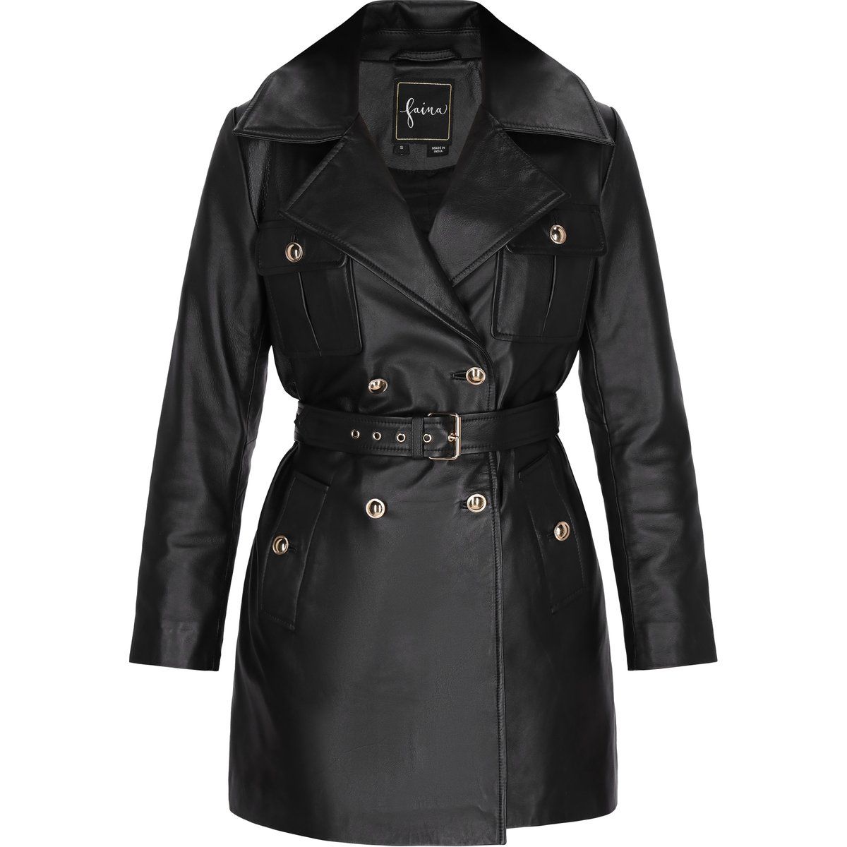 Zweireihiger Leder-Trenchcoat