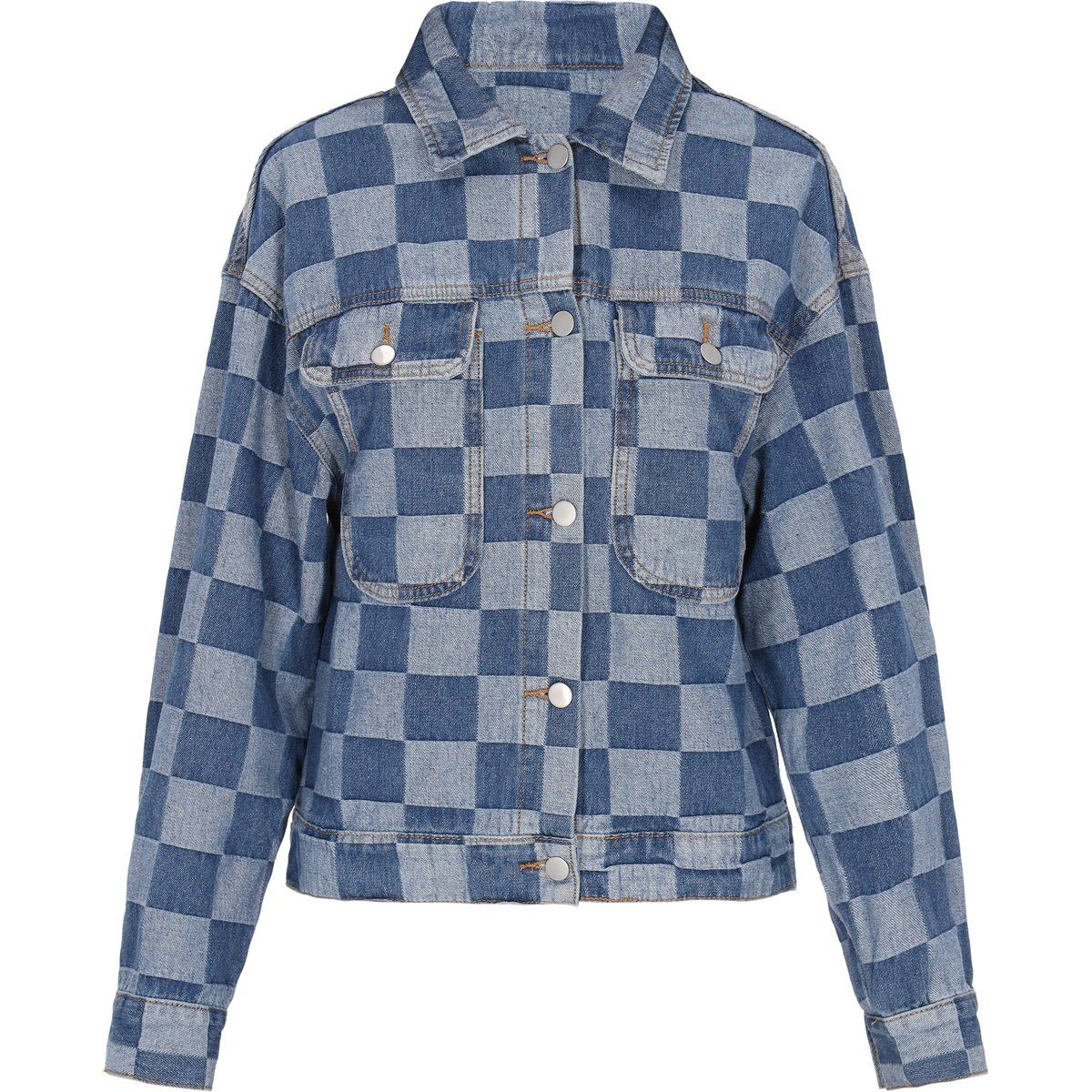 Jeansjacke mit Karomuster und Taschen