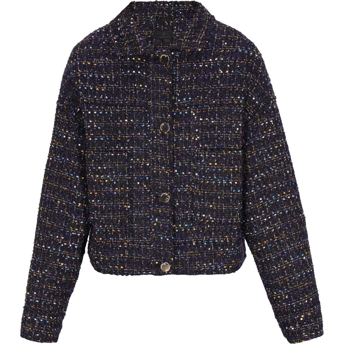 Kurze Bouclé-Jacke mit Metallknöpfen