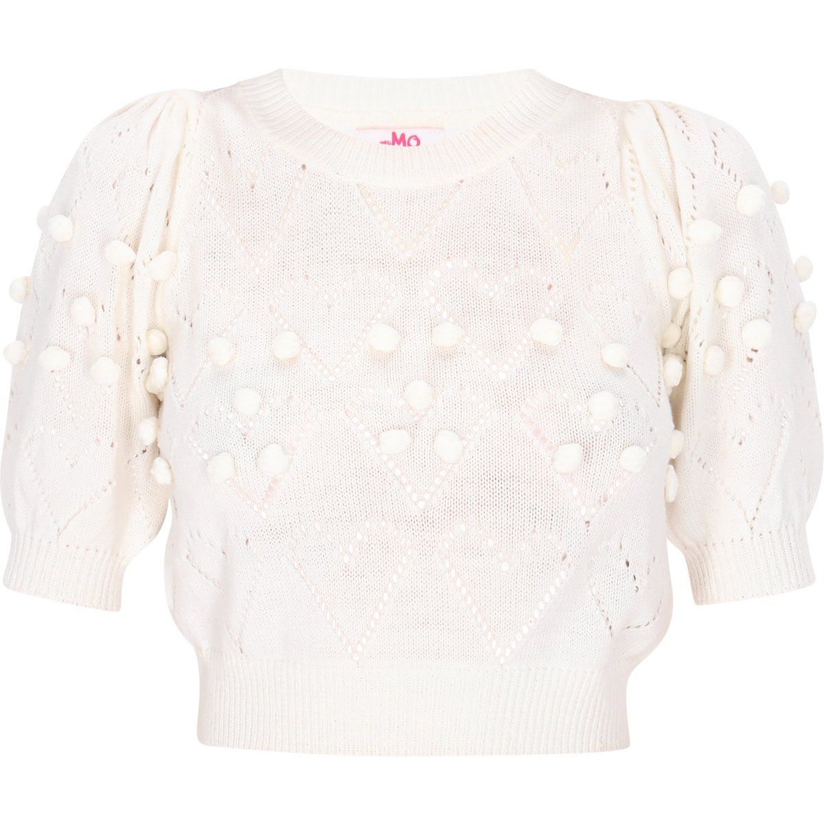 Herz-Ajour-Stricktop mit Pompons