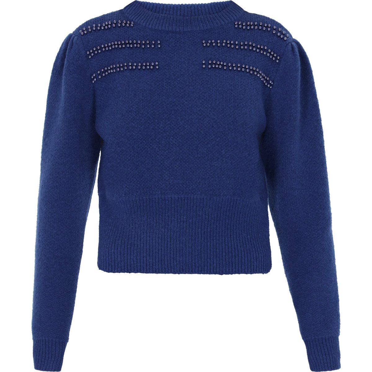 Strickpullover mit Perlenverzierung und Puffärmeln