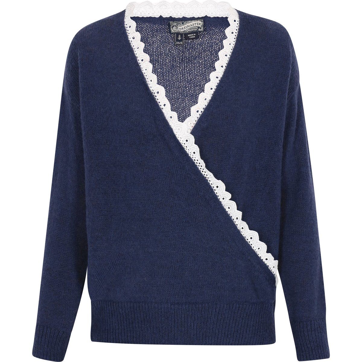 Wickelstrickpullover mit Spitzenbesatz