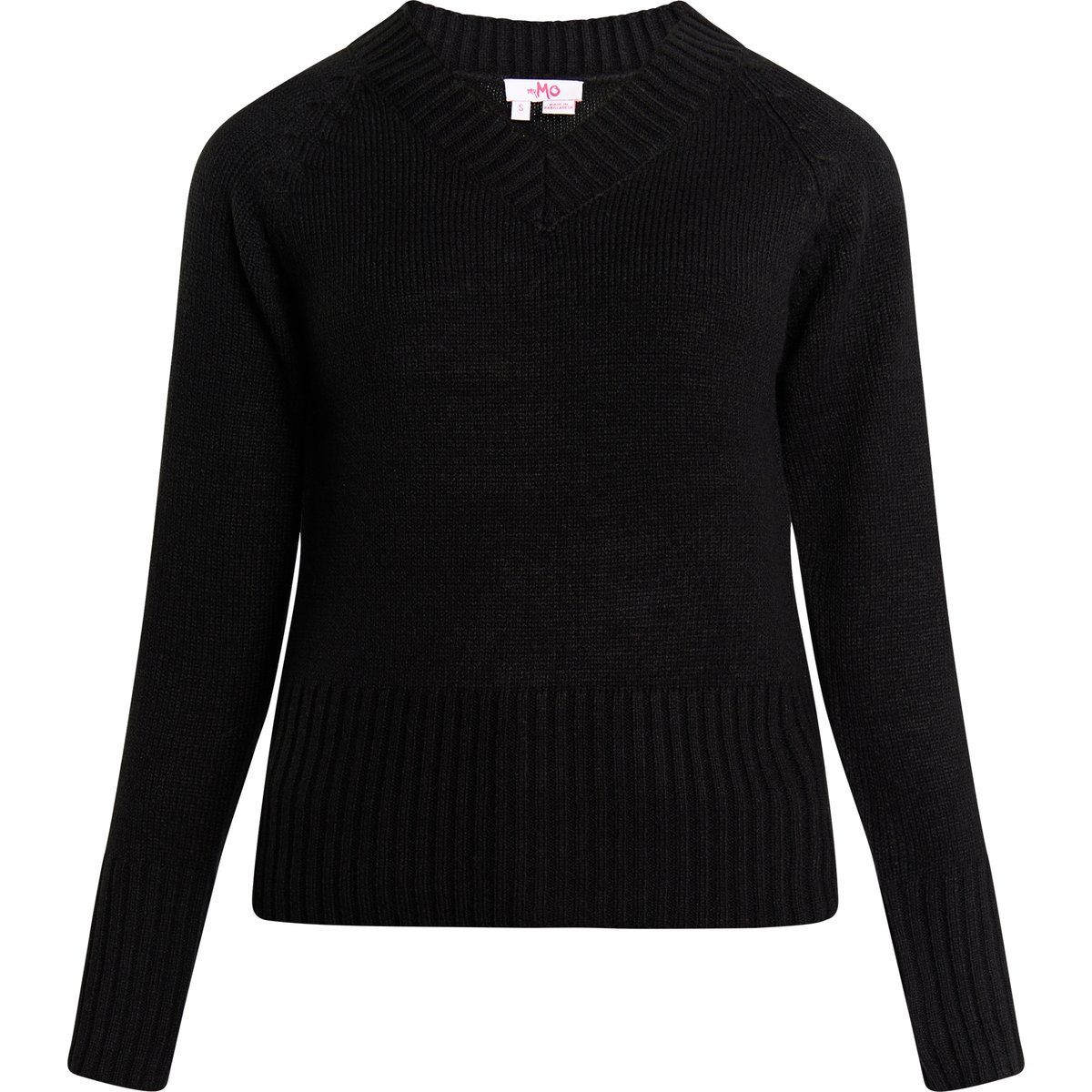 V-Ausschnitt Strickpullover mit breiten Rippbündchen