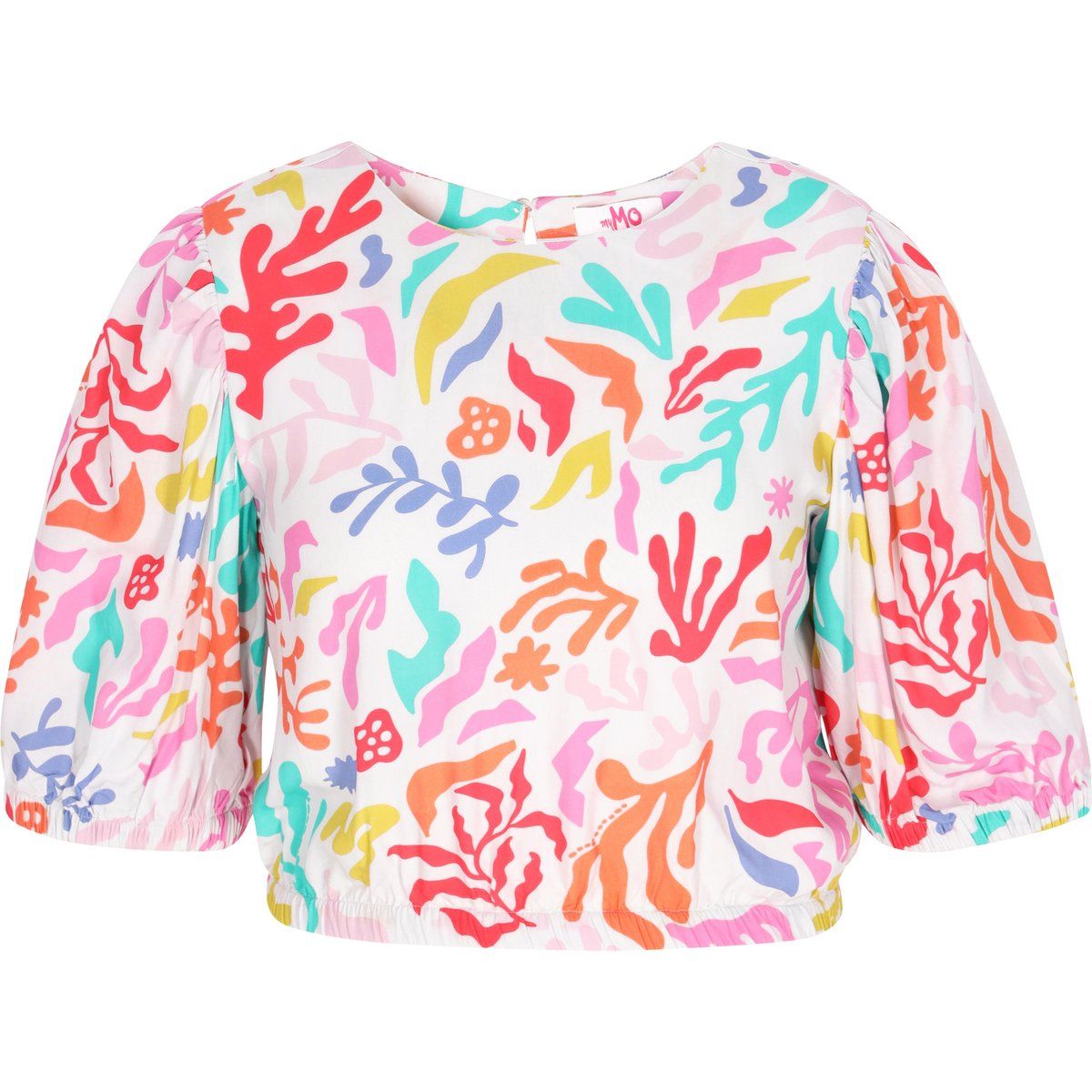 Farbenfrohe Crop-Bluse mit abstraktem Muster