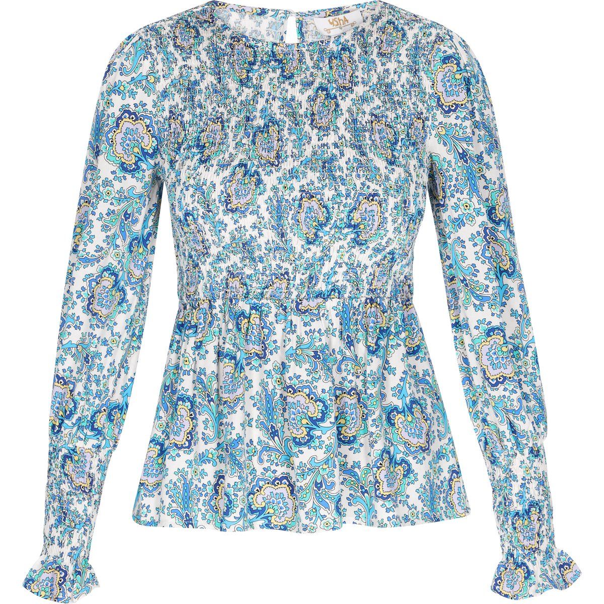 Gesmoktes Schößchen-Top mit Paisley-Muster