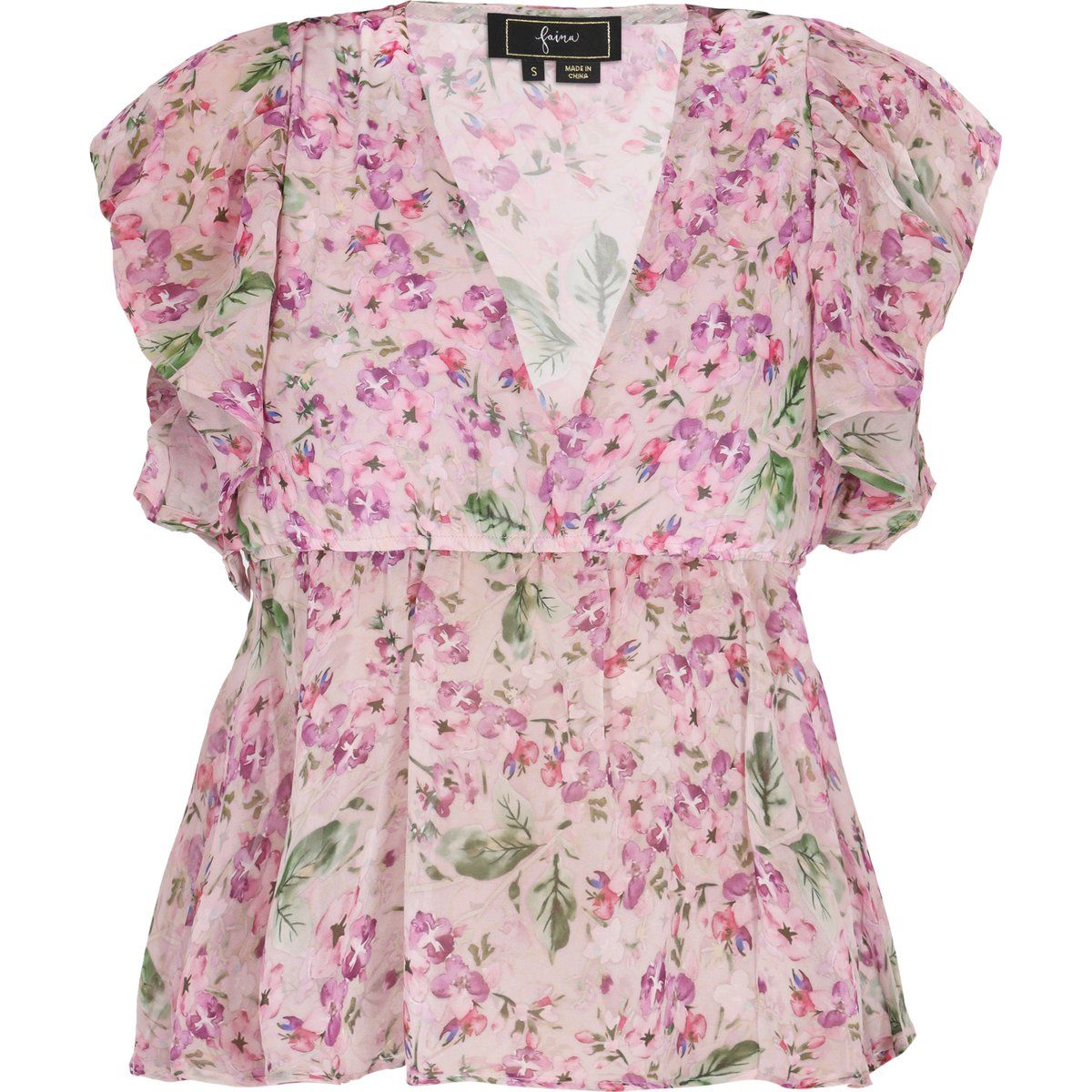 Mehrlagige V-Ausschnitt-Bluse mit Blumenmuster