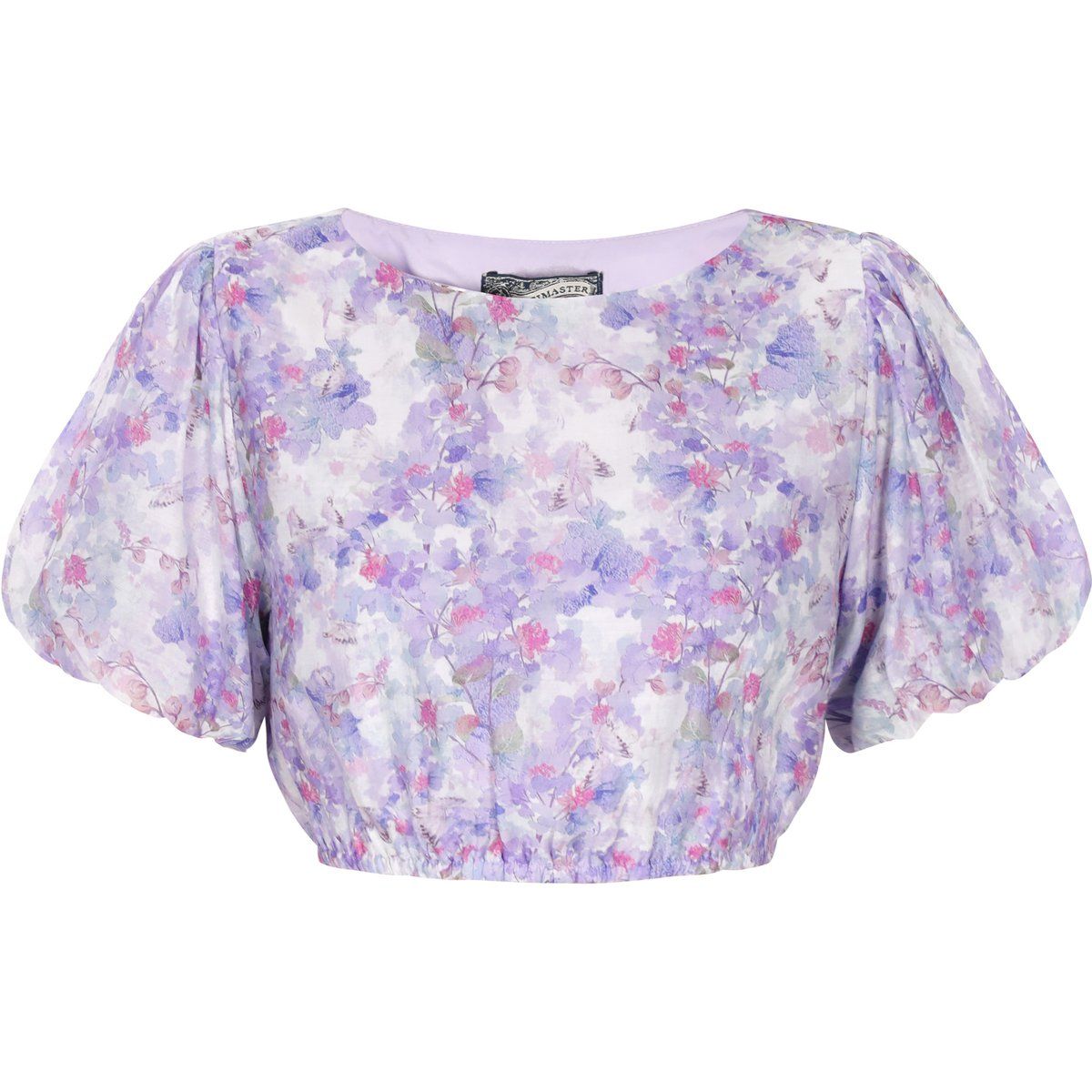 Kurzes florales Chiffon-Oberteil mit Puffärmeln