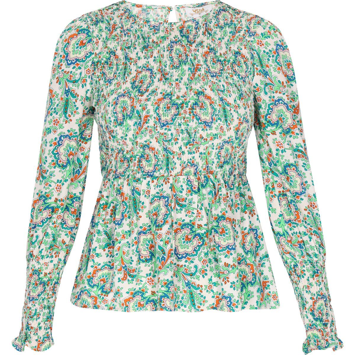 Gekräuselte Schößchenbluse mit Blumenmuster