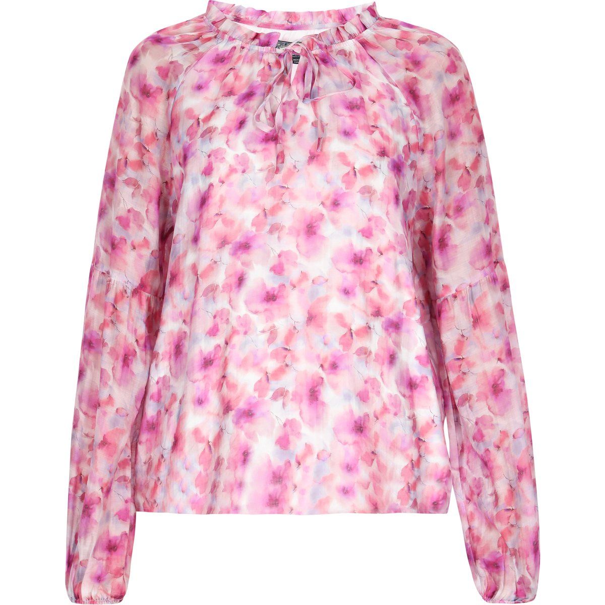 Chiffon-Bluse mit Rüschenkragen und Blumenmuster