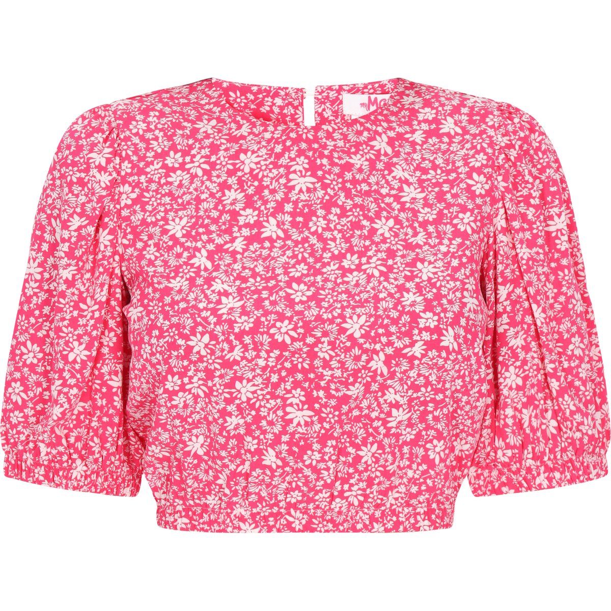 Kurz geschnittene Puffärmel-Bluse mit Blumenmuster